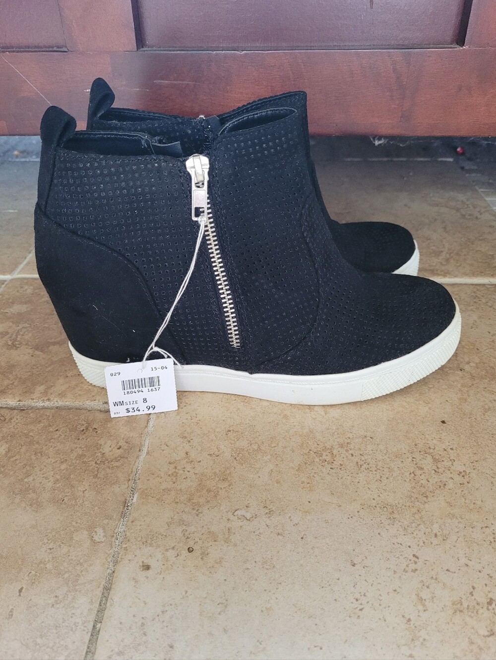 Brash Black Wedge Sneaker Booties with Silver Zipper